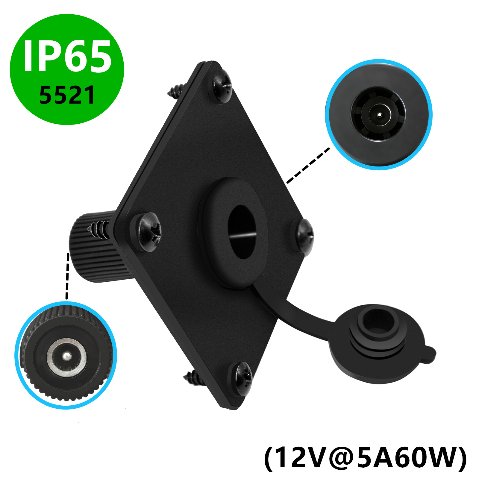 Outdoor Power Jack - IP65 Waterdichte DC5521 Paneelmontage Socket 12V
