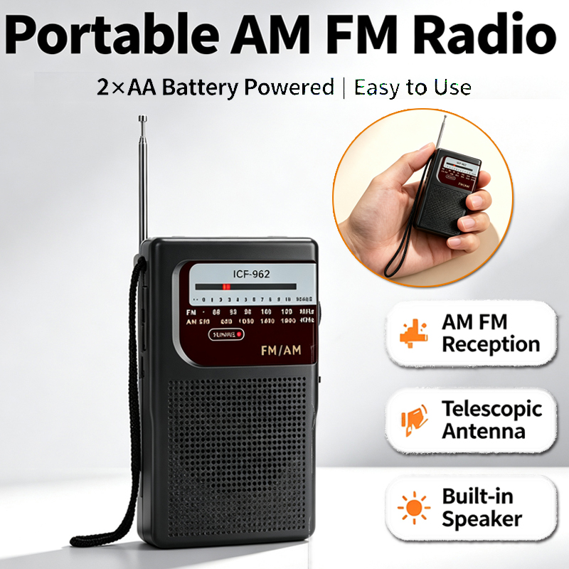 Outdoor Power Jack - Draagbare AM FM-radio Mini-zakradio's Ingebouwde luidspreker