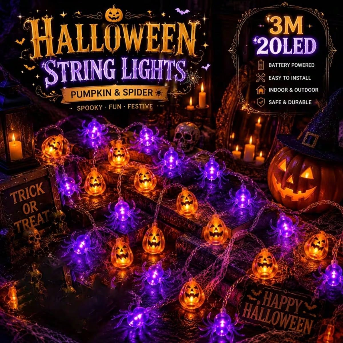 Outdoor Power Jack - 1PC Halloween Pompoen 10/20 LED Lichtjes