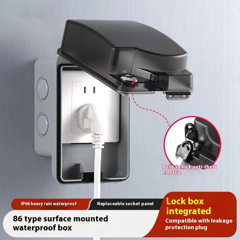 Outdoor Power Socket With Lock - Waterdichte buitenstopcontactdoos Open geïnstalleerde regenbestendige buitenbox