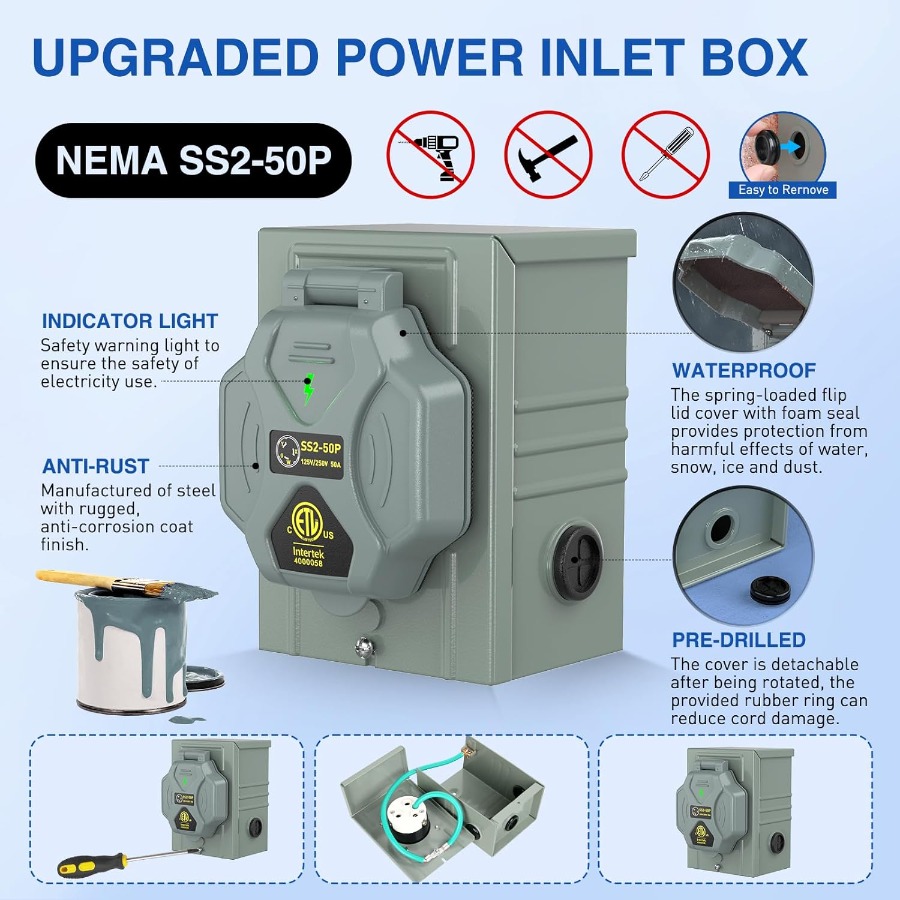 50A 50FT Heavy Duty Generator  - Outdoor Power Inlet Box recensie en prijs
